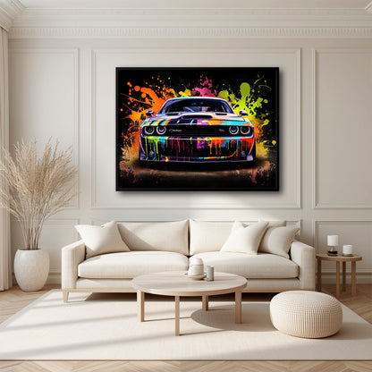 Dodge Challenger R/T Color Burst Wall Art – Graffiti Muscle Car Canvas Cars