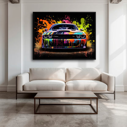 Dodge Challenger R/T Color Burst Wall Art – Graffiti Muscle Car Canvas Cars