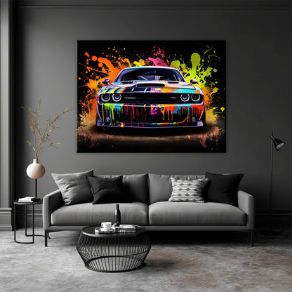 Dodge Challenger R/T Color Burst Wall Art – Graffiti Muscle Car Canvas Cars