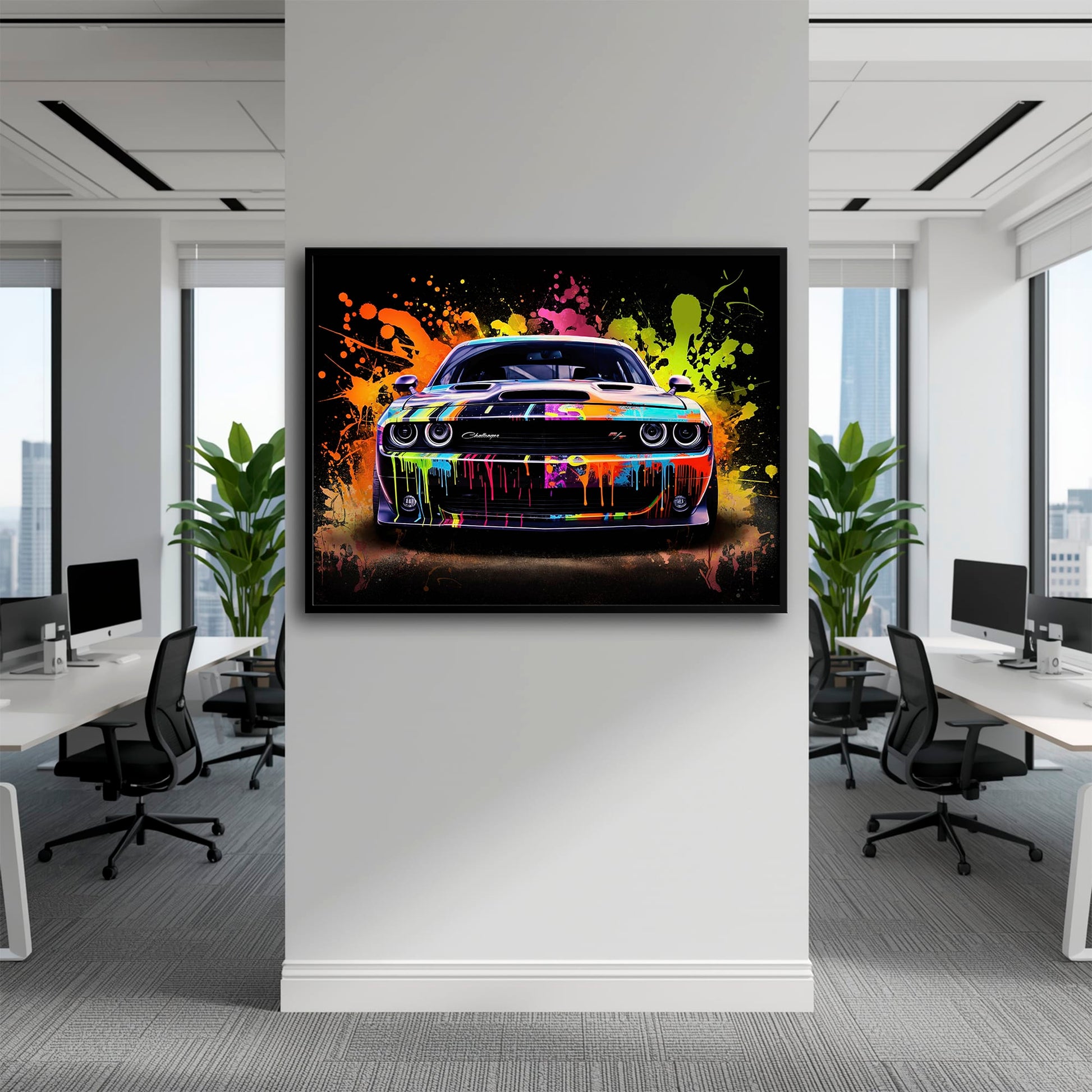 Dodge Challenger R/T Color Burst Wall Art – Graffiti Muscle Car Canvas Cars