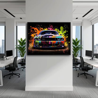Dodge Challenger R/T Color Burst Wall Art – Graffiti Muscle Car Canvas Cars
