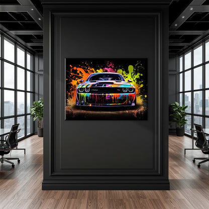 Dodge Challenger R/T Color Burst Wall Art – Graffiti Muscle Car Canvas Cars