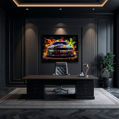 Dodge Challenger R/T Color Burst Wall Art – Graffiti Muscle Car Canvas Cars