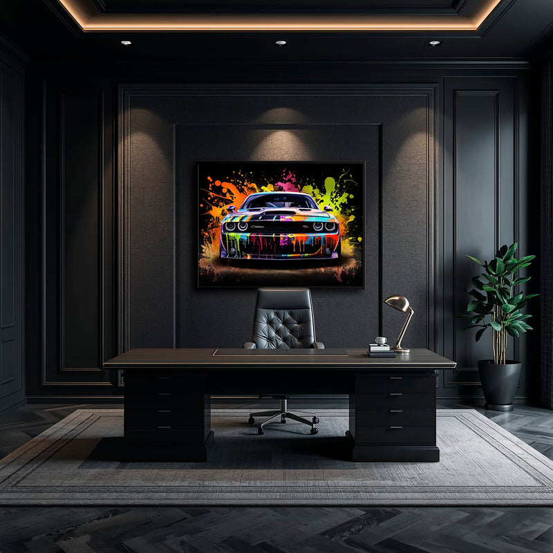 Dodge Challenger R/T Color Burst Wall Art – Graffiti Muscle Car Canvas Cars