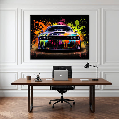 Dodge Challenger R/T Color Burst Wall Art – Graffiti Muscle Car Canvas Cars