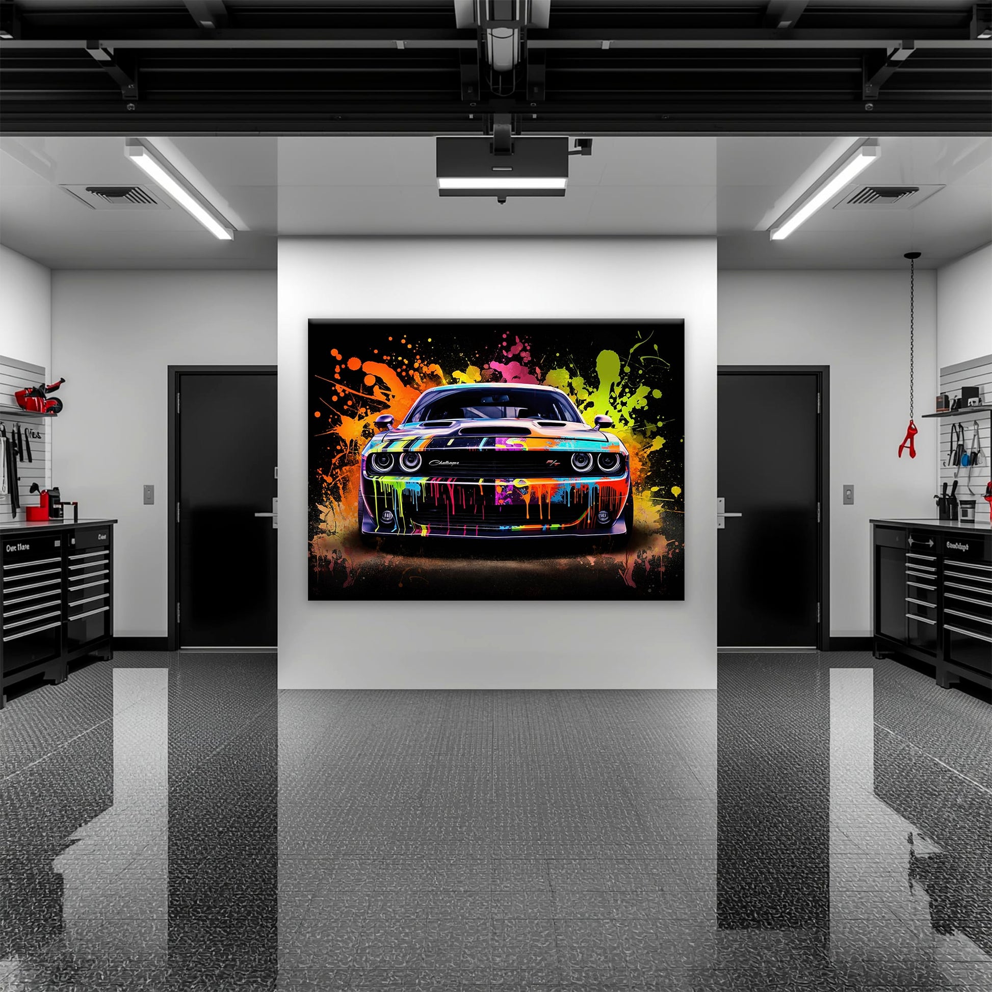 Dodge Challenger R/T Color Burst Wall Art – Graffiti Muscle Car Canvas Cars