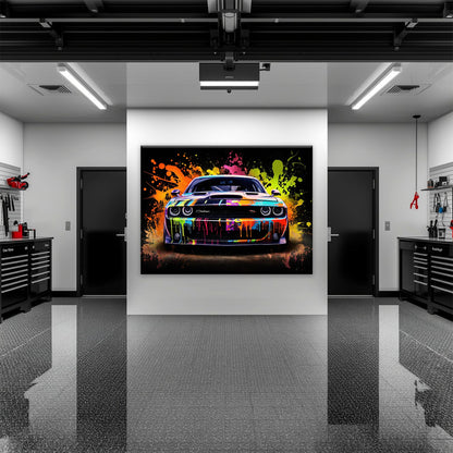 Dodge Challenger R/T Color Burst Wall Art – Graffiti Muscle Car Canvas Cars
