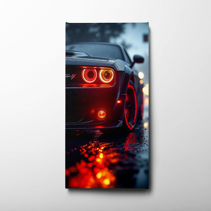 Dodge Challenger R/T Red Rain Wall Art – Muscle Car Canvas Print Cars