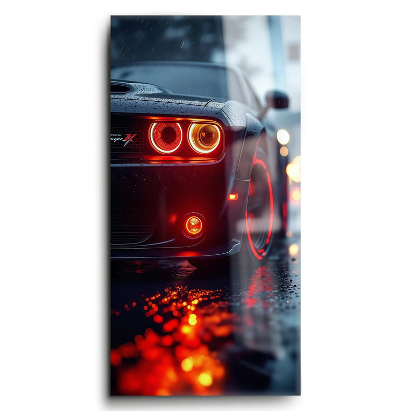 Dodge Challenger R/T Red Rain Wall Art – Muscle Car Canvas Print Cars