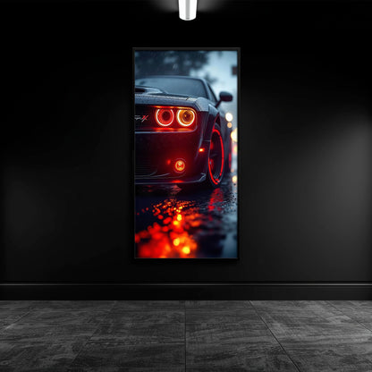 Dodge Challenger R/T Red Rain Wall Art – Muscle Car Canvas Print Cars