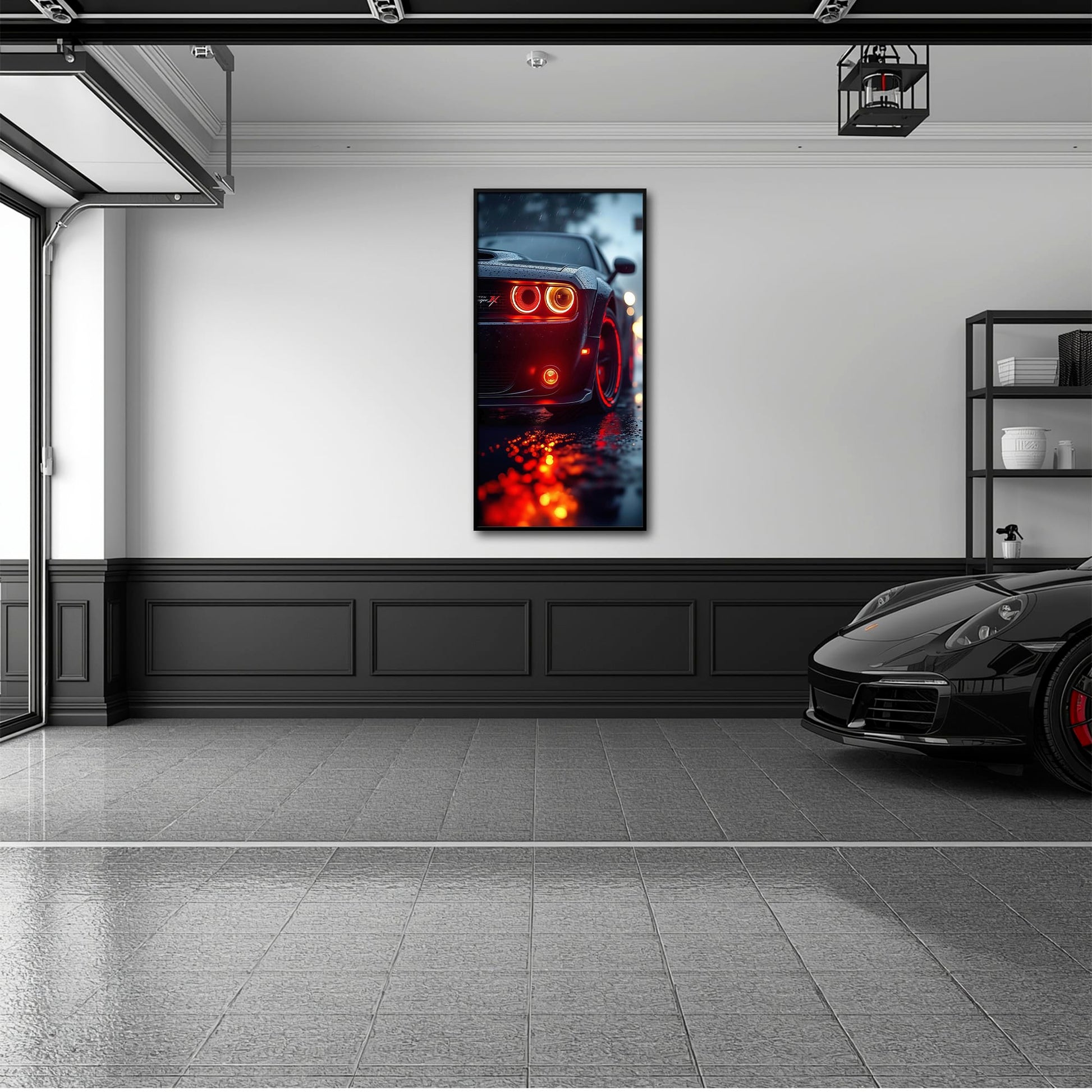 Dodge Challenger R/T Red Rain Wall Art – Muscle Car Canvas Print Cars