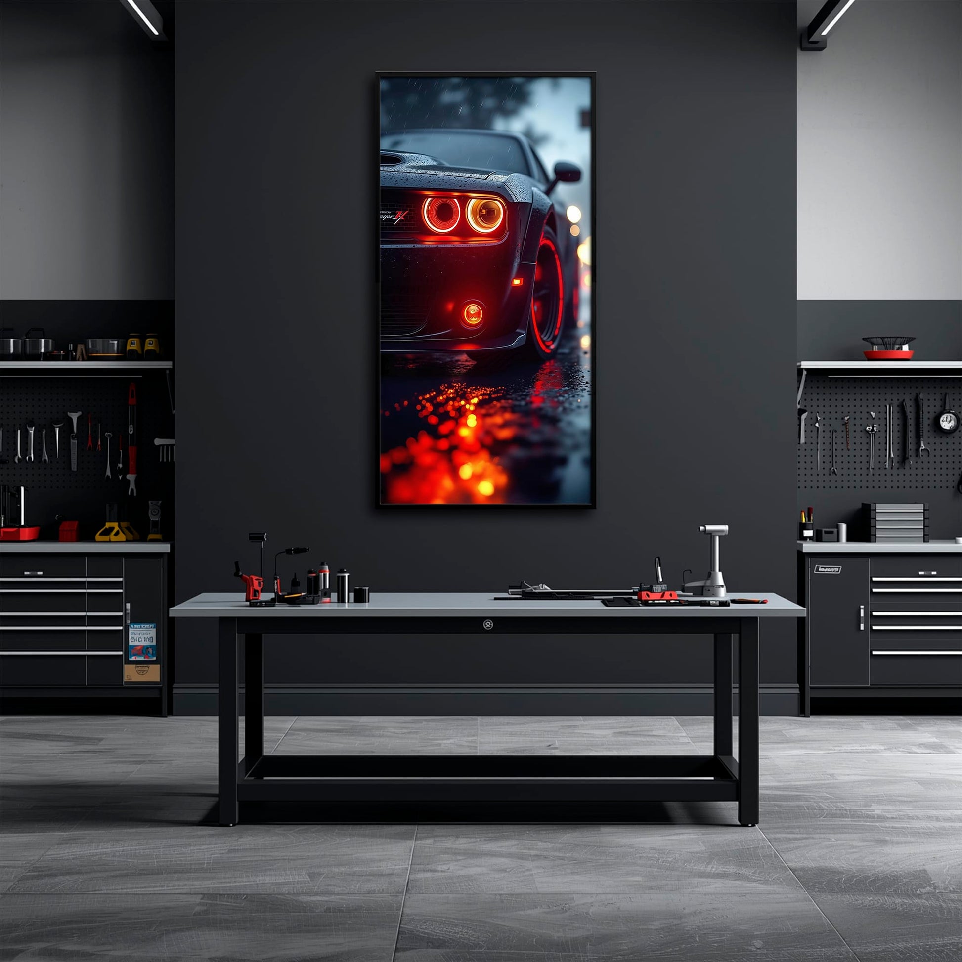 Dodge Challenger R/T Red Rain Wall Art – Muscle Car Canvas Print Cars