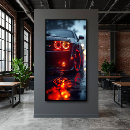Dodge Challenger R/T Red Rain Wall Art – Muscle Car Canvas Print Cars