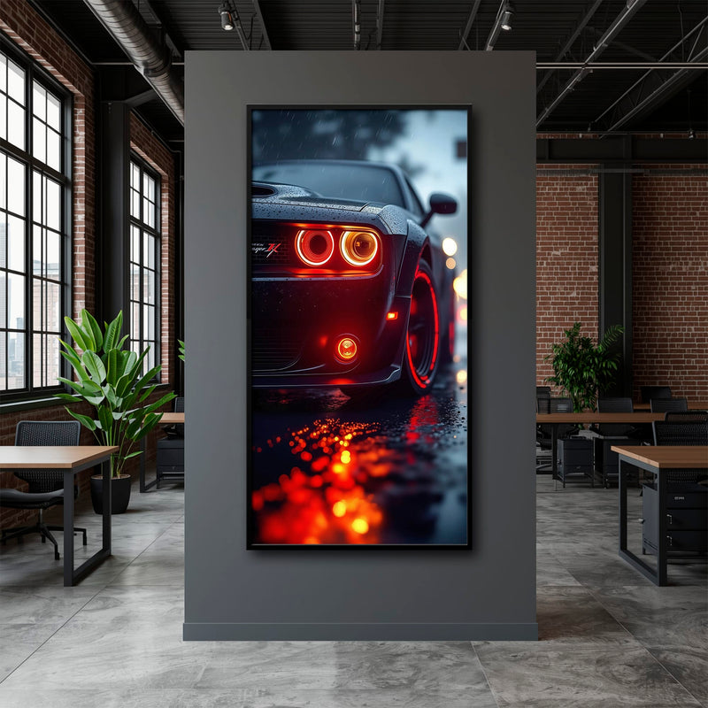 Dodge Challenger R/T Red Rain Wall Art – Muscle Car Canvas Print Cars