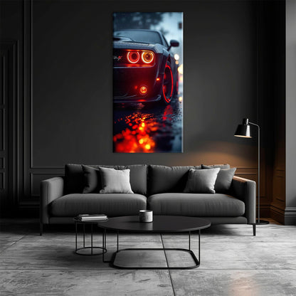Dodge Challenger R/T Red Rain Wall Art – Muscle Car Canvas Print Cars