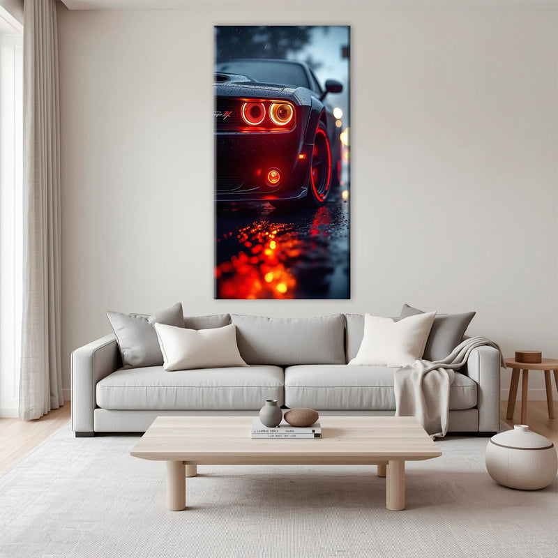 Dodge Challenger R/T Red Rain Wall Art – Muscle Car Canvas Print Cars