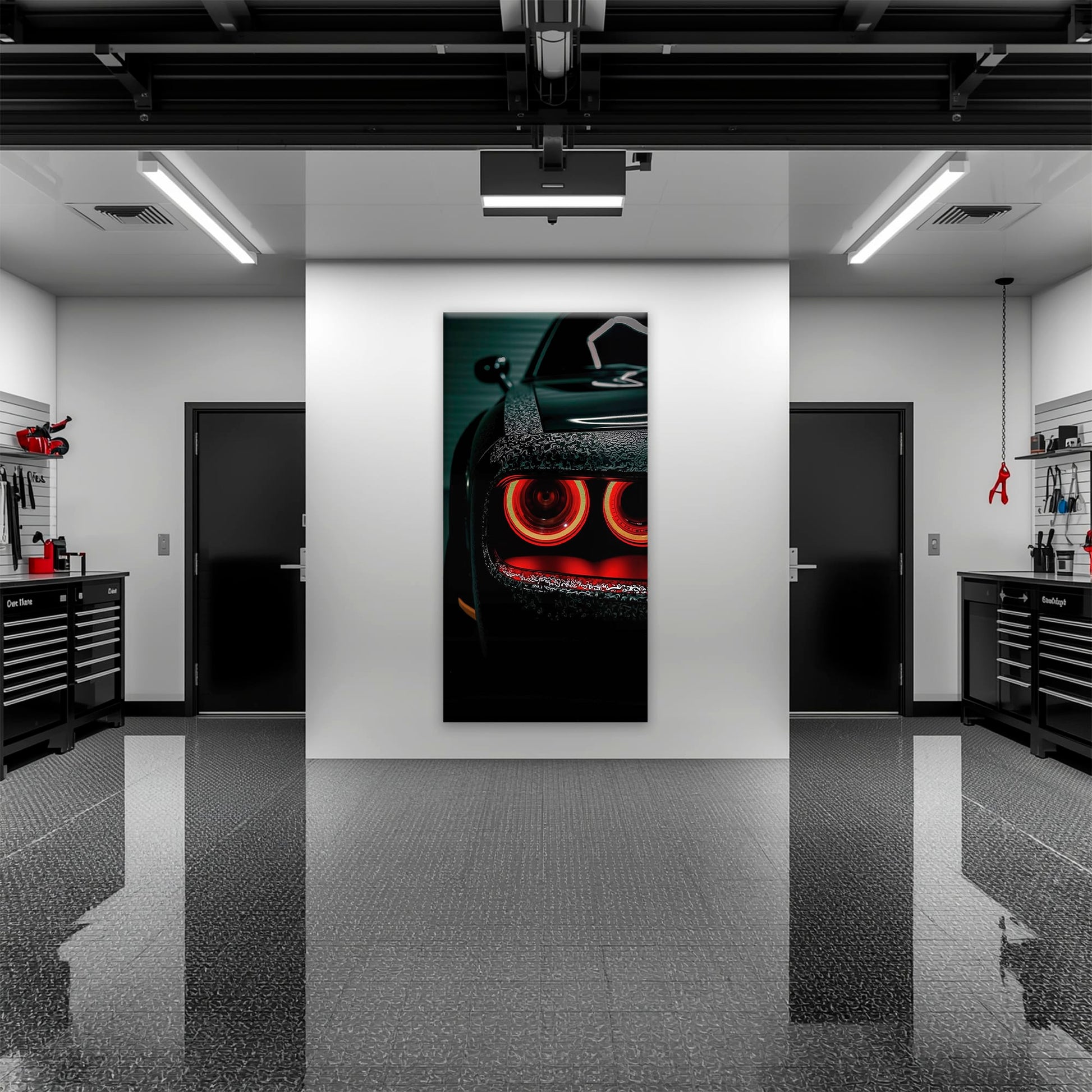 Dodge Challenger Red Halo Wall Art – Dark Muscle Car Canvas Print Cars