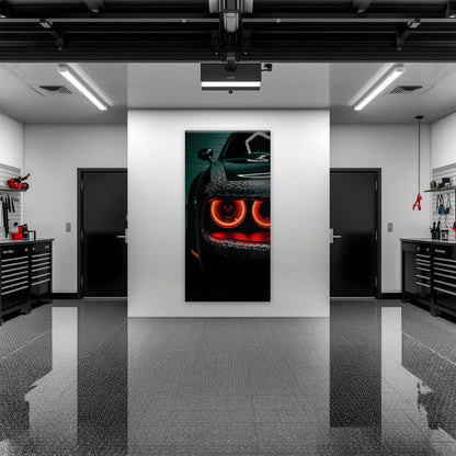 Dodge Challenger Red Halo Wall Art – Dark Muscle Car Canvas Print Cars