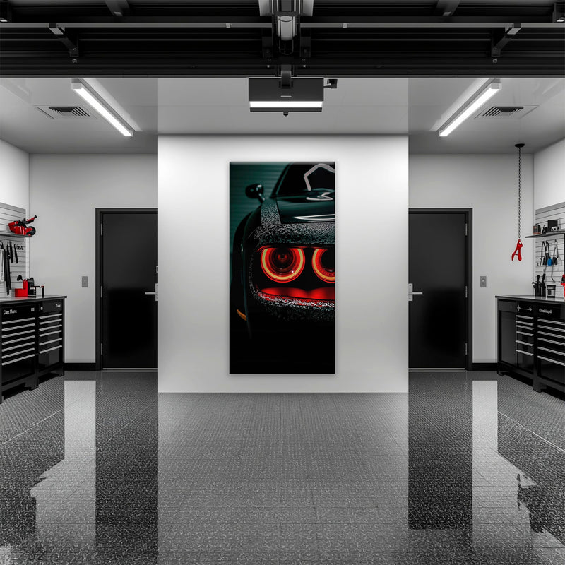 Dodge Challenger Red Halo Wall Art – Dark Muscle Car Canvas Print Cars