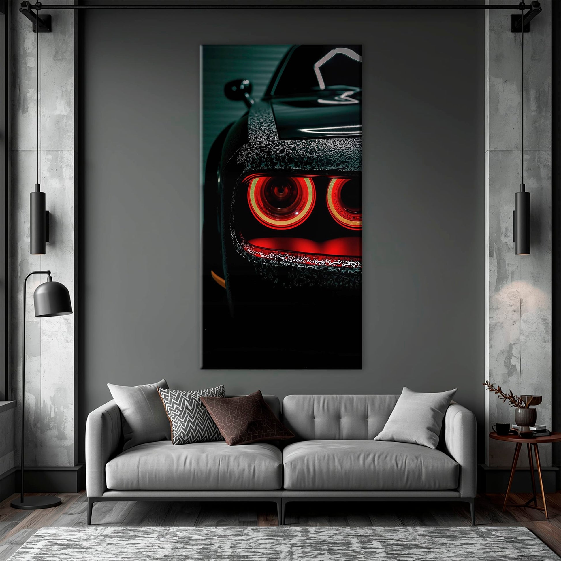 Dodge Challenger Red Halo Wall Art – Dark Muscle Car Canvas Print Cars