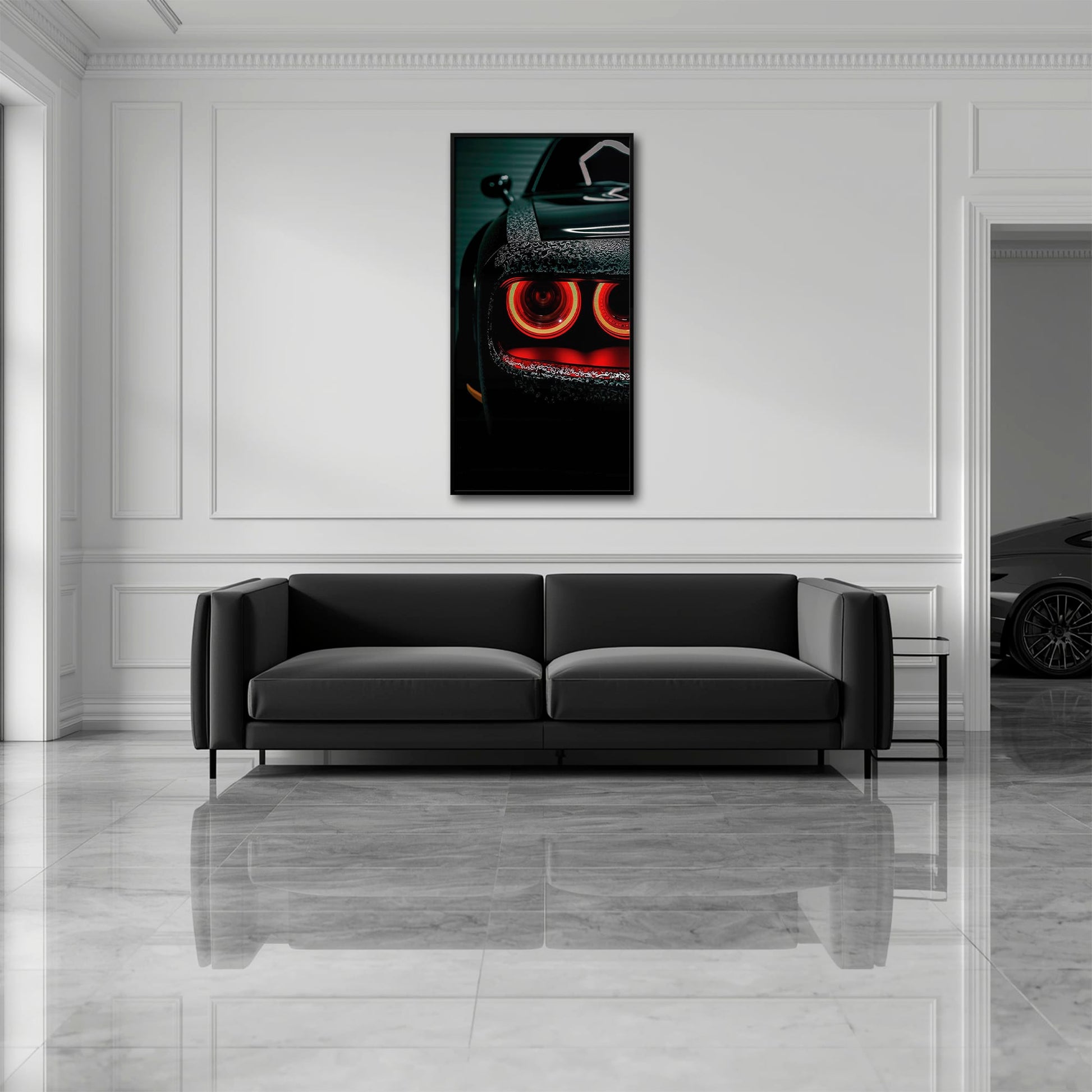 Dodge Challenger Red Halo Wall Art – Dark Muscle Car Canvas Print Cars