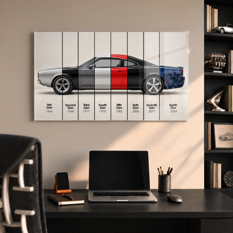 Dodge Charger Evolution Wall Art | Muscle Car Print | Caveson Acrylic Glass / 12х24 / Without Frame Cars