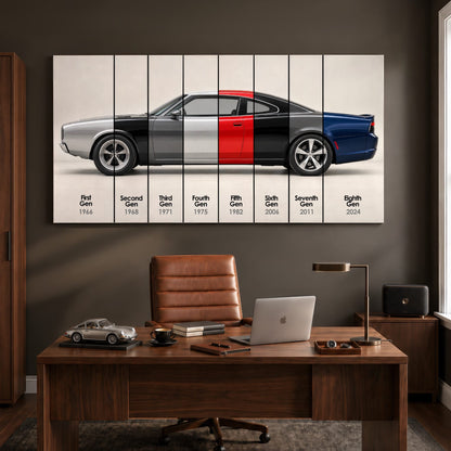 Dodge Charger Evolution Wall Art | Muscle Car Print | Caveson Canvas / 12х24 / Gallery Wrap Cars