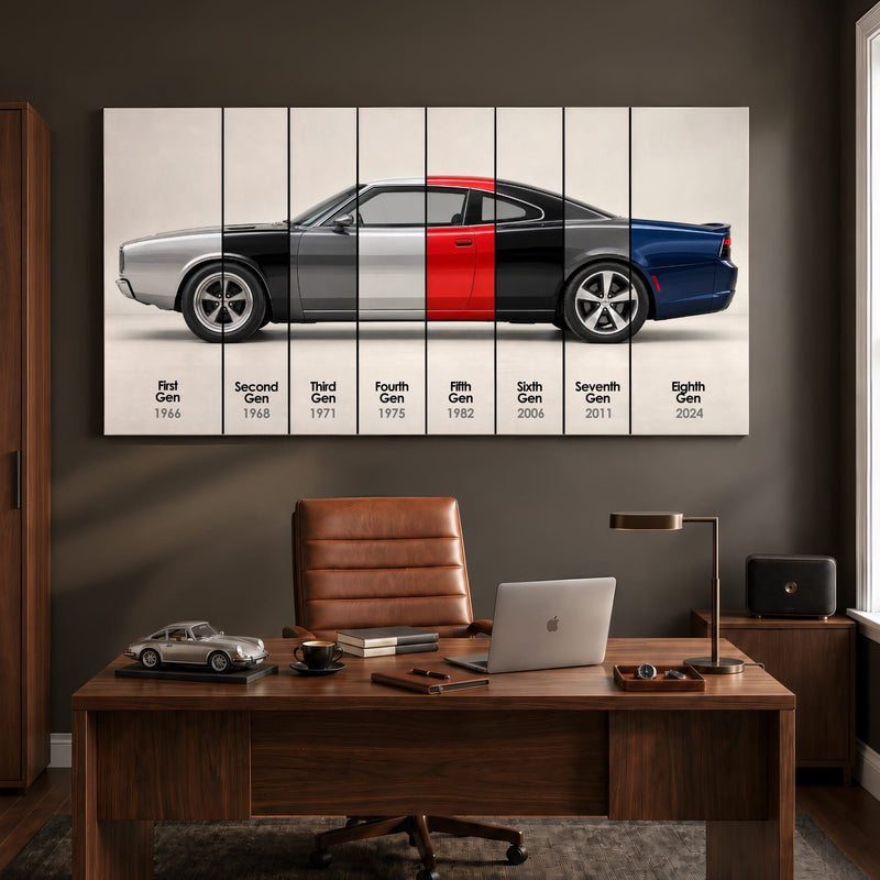 Dodge Charger Evolution Wall Art | Muscle Car Print | Caveson Canvas / 12х24 / Gallery Wrap Cars