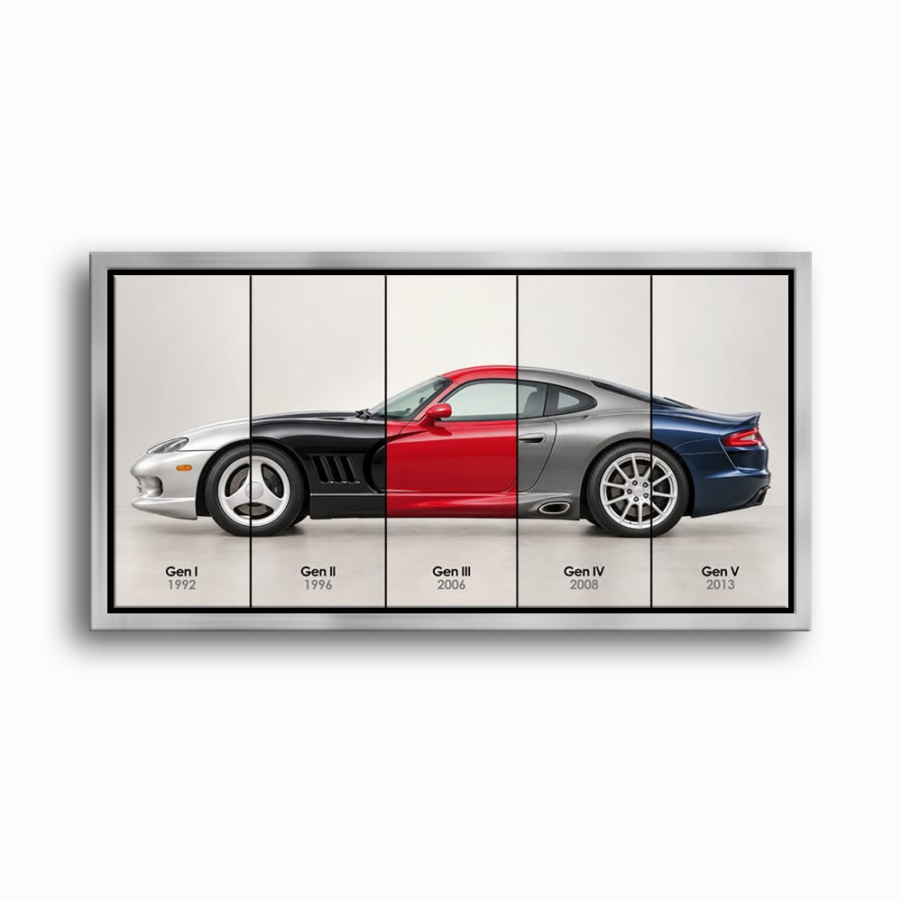 Dodge Viper Evolution Poster & Canvas Wall Art | Caveson Framed Canvas / 12х24 / Silver Cars