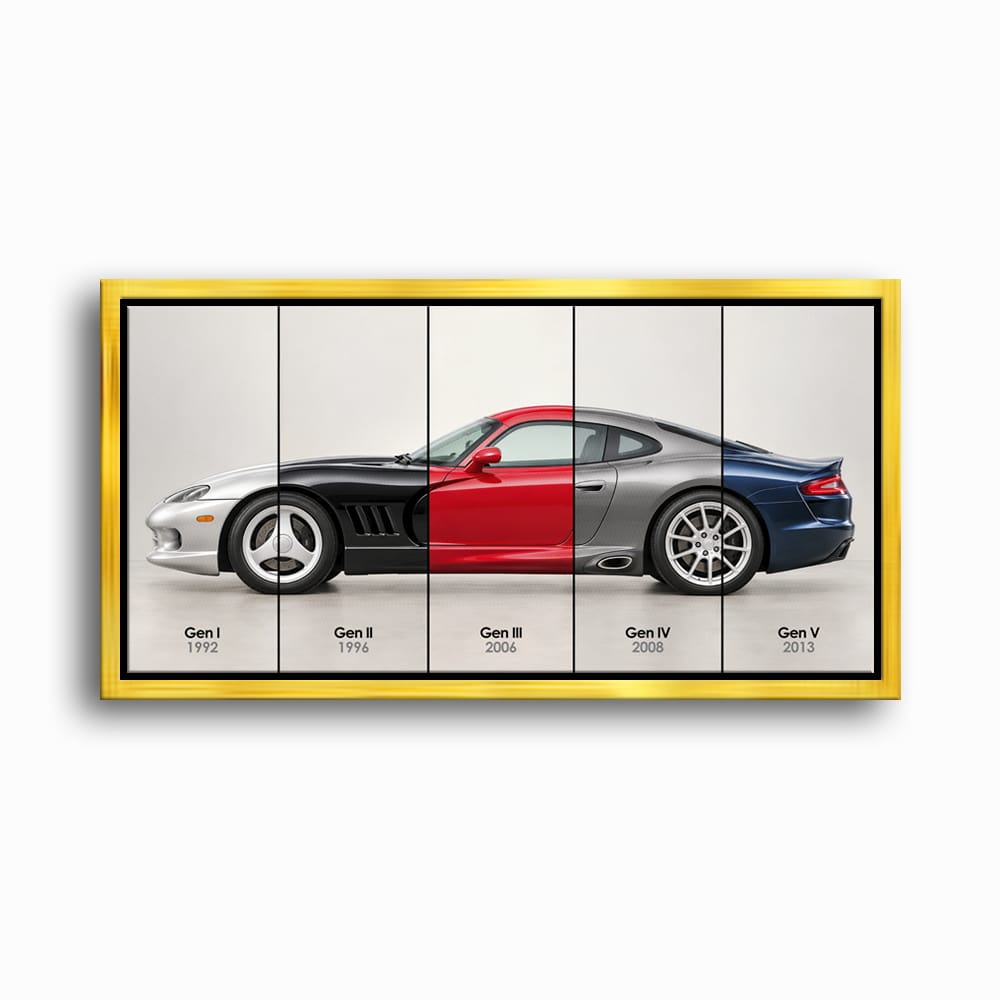Dodge Viper Evolution Poster & Canvas Wall Art | Caveson Framed Canvas / 12х24 / Gold Cars