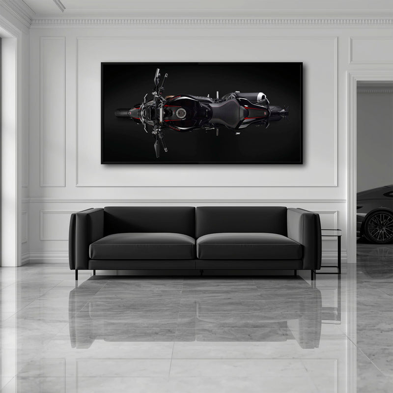Ducati Monster 1200 R Dark Apex Wall Art – Top Down Motorcycle Canvas Print Motorcycle