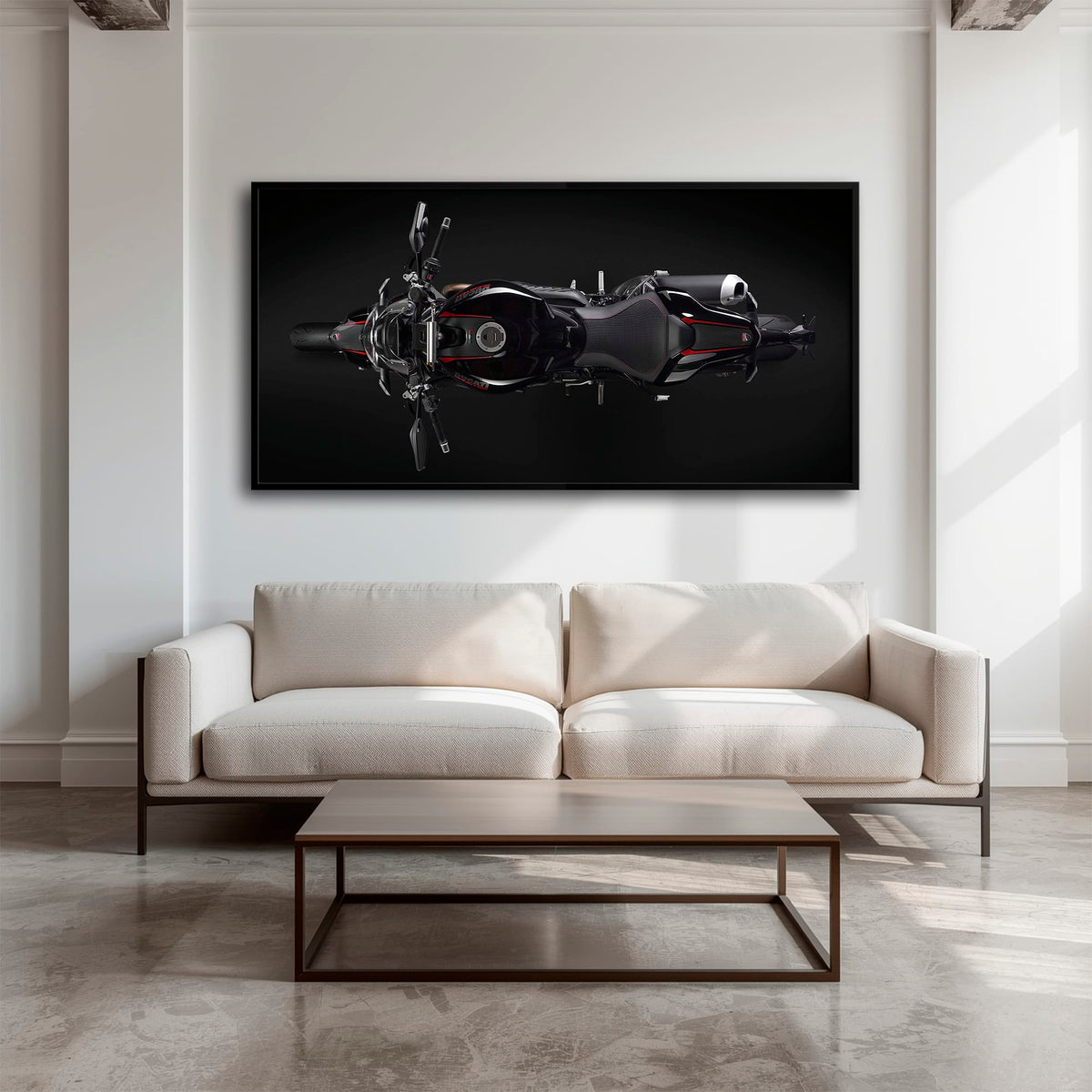 Ducati Monster 1200 R Dark Apex Wall Art – Top Down Motorcycle Canvas Print Motorcycle