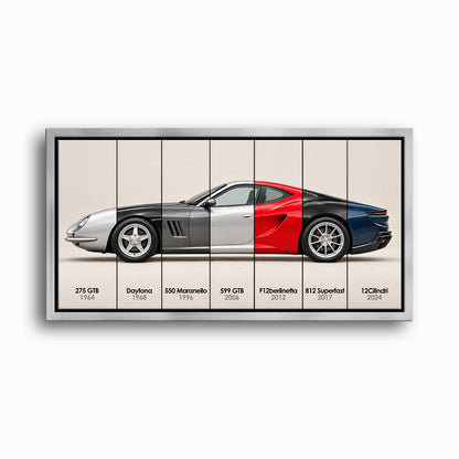 Ferrari V12 Evolution Poster & Canvas Wall Art | Caveson Framed Canvas / 12х24 / Silver Cars