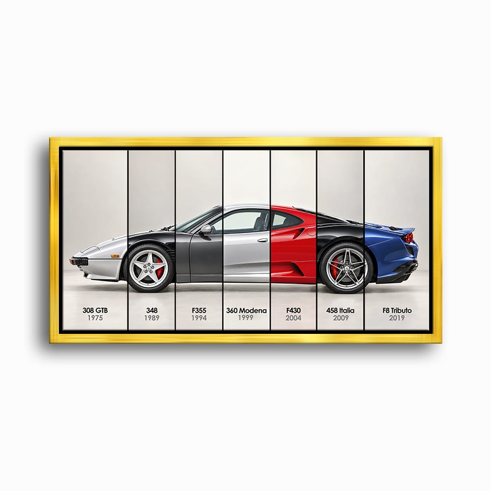 Ferrari V8 Evolution Poster & Canvas Wall Art | Caveson Framed Canvas / 12х24 / Gold Cars