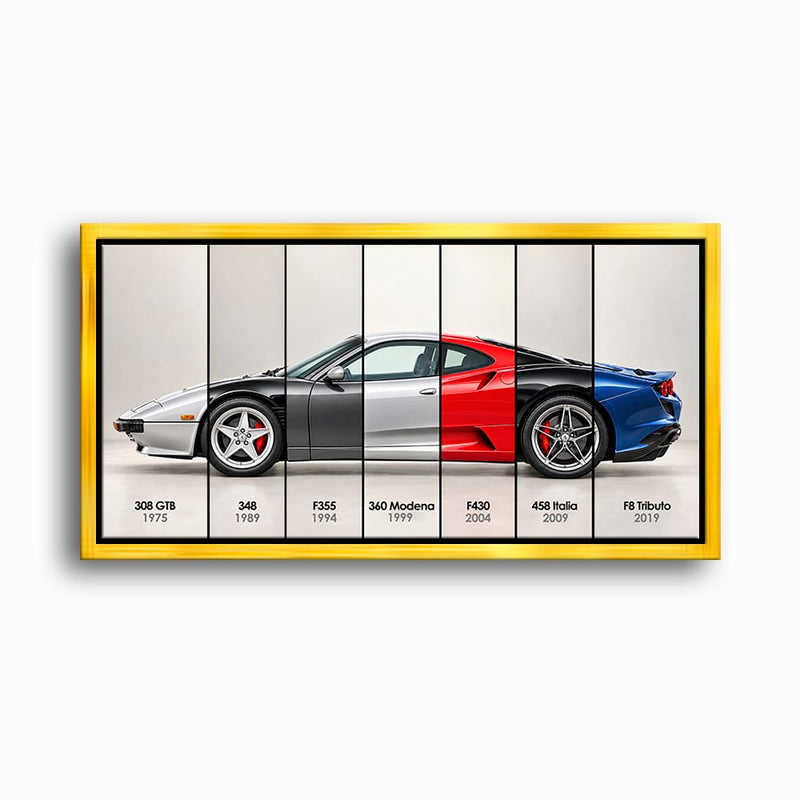 Ferrari V8 Evolution Poster & Canvas Wall Art | Caveson Framed Canvas / 12х24 / Gold Cars