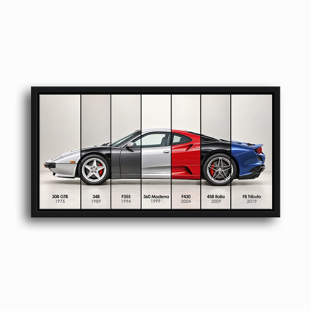 Ferrari V8 Evolution Poster & Canvas Wall Art | Caveson Framed Canvas / 12х24 / Black Cars