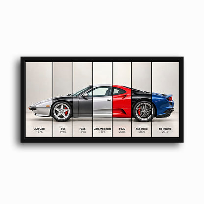 Ferrari V8 Evolution Poster & Canvas Wall Art | Caveson Framed Canvas / 12х24 / Black Cars