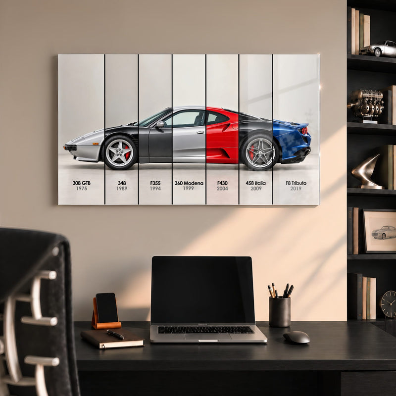 Ferrari V8 Evolution Poster & Canvas Wall Art | Caveson Acrylic Glass / 12х24 / Without Frame Cars