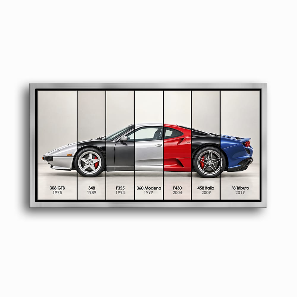 Ferrari V8 Evolution Poster & Canvas Wall Art | Caveson Framed Canvas / 12х24 / Silver Cars