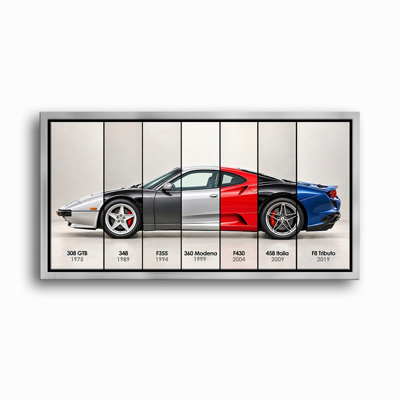 Ferrari V8 Evolution Poster & Canvas Wall Art | Caveson Framed Canvas / 12х24 / Silver Cars