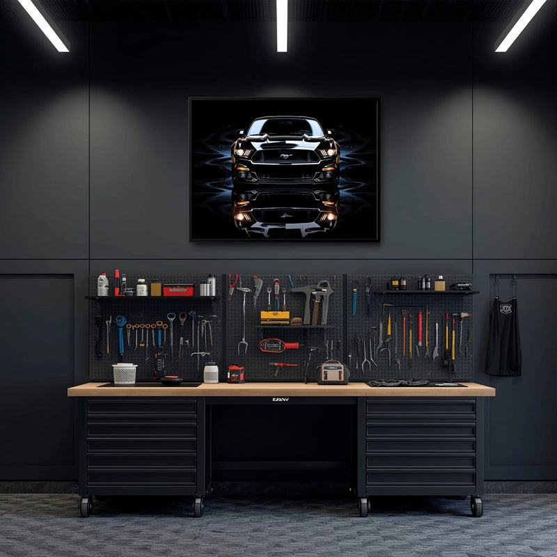 Ford Mustang Blue Phantom Wall Art – Black Muscle Car Canvas Print Cars