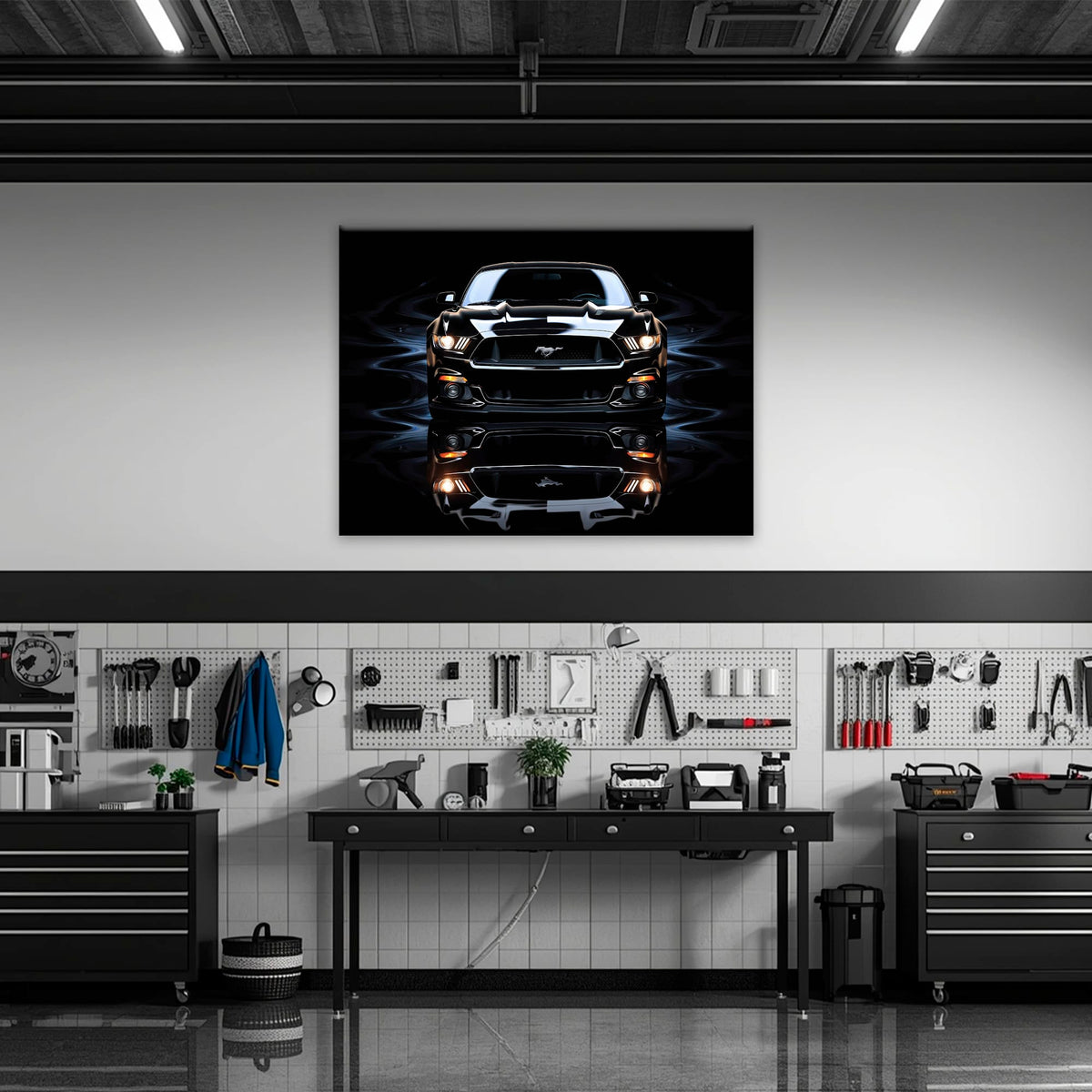 Ford Mustang Blue Phantom Wall Art – Black Muscle Car Canvas Print Cars