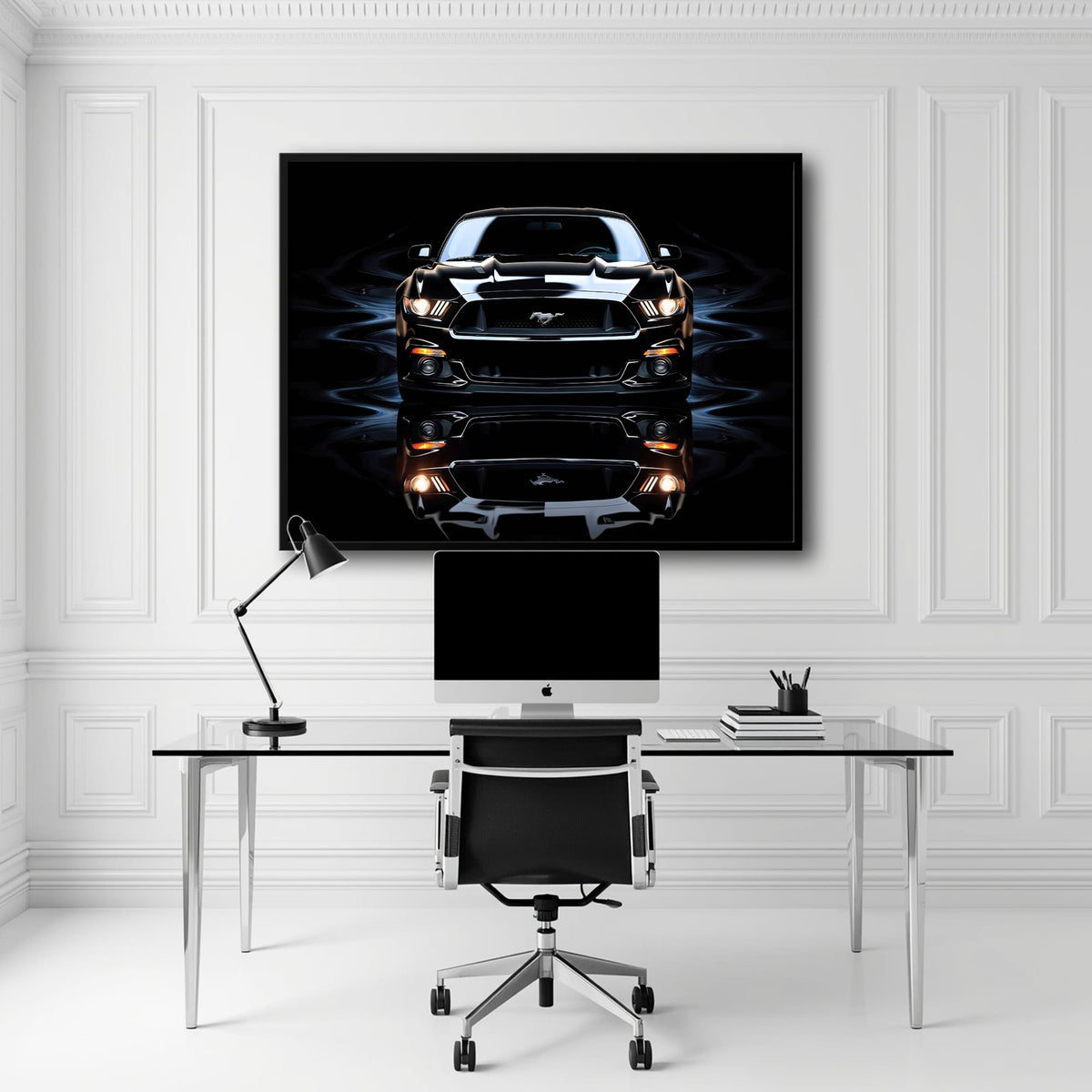 Ford Mustang Blue Phantom Wall Art – Black Muscle Car Canvas Print Cars