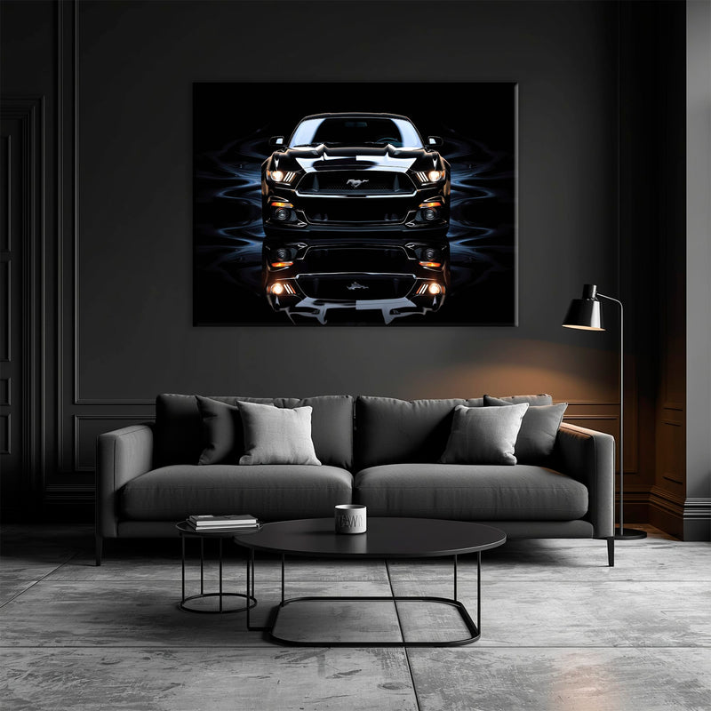 Ford Mustang Blue Phantom Wall Art – Black Muscle Car Canvas Print Cars