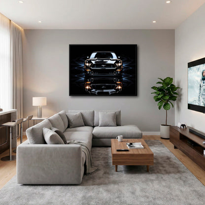 Ford Mustang Blue Phantom Wall Art – Black Muscle Car Canvas Print Cars