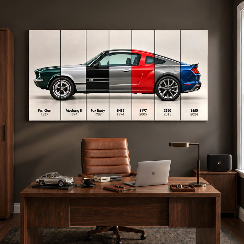 Ford Mustang Evolution Poster & Canvas Wall Art | Caveson Canvas / 12х24 / Gallery Wrap Cars