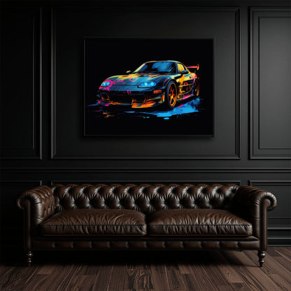 Mazda RX-7 Wall Art – Neon Graffiti JDM Canvas Print Cars