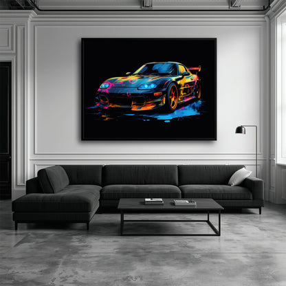 Mazda RX-7 Wall Art – Neon Graffiti JDM Canvas Print Cars