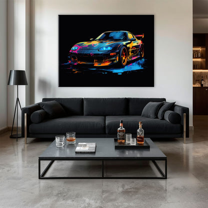 Mazda RX-7 Wall Art – Neon Graffiti JDM Canvas Print Cars
