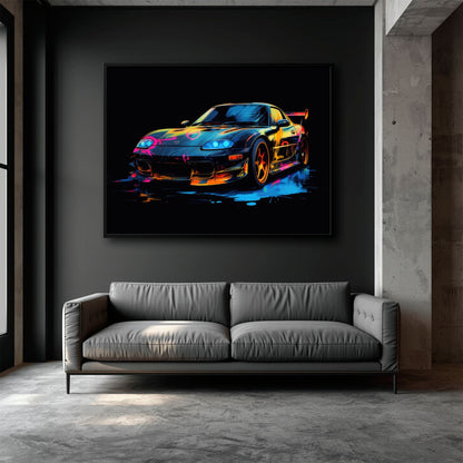 Mazda RX-7 Wall Art – Neon Graffiti JDM Canvas Print Cars